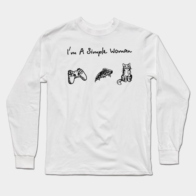 I_m a simple woman game pizza cat Long Sleeve T-Shirt by craiglimu